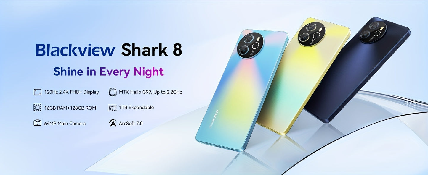 Blackview Shark 8 Unlocked Android Phones, 16GB+128GB/SD 2TB Unlocked Phones, Helio G99, Android 13 Smartphones, 120Hz 6.78" FHD+, 5000mAh+33W Fast Charge, 64MP Camera, NFC, 4G Dual SIM Mobile Phones