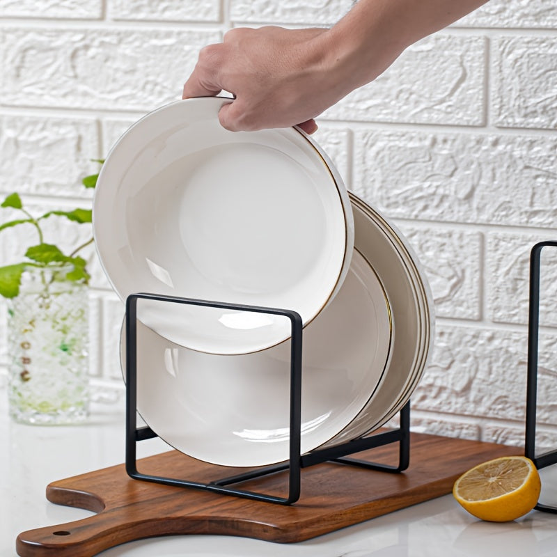 3pcs Metal Plate Holder Organizer, Vertical Plate Rack, Dish Organizer For Cabinet, Drying Rack For Kitchen Cupboard, Kitchen Acessories