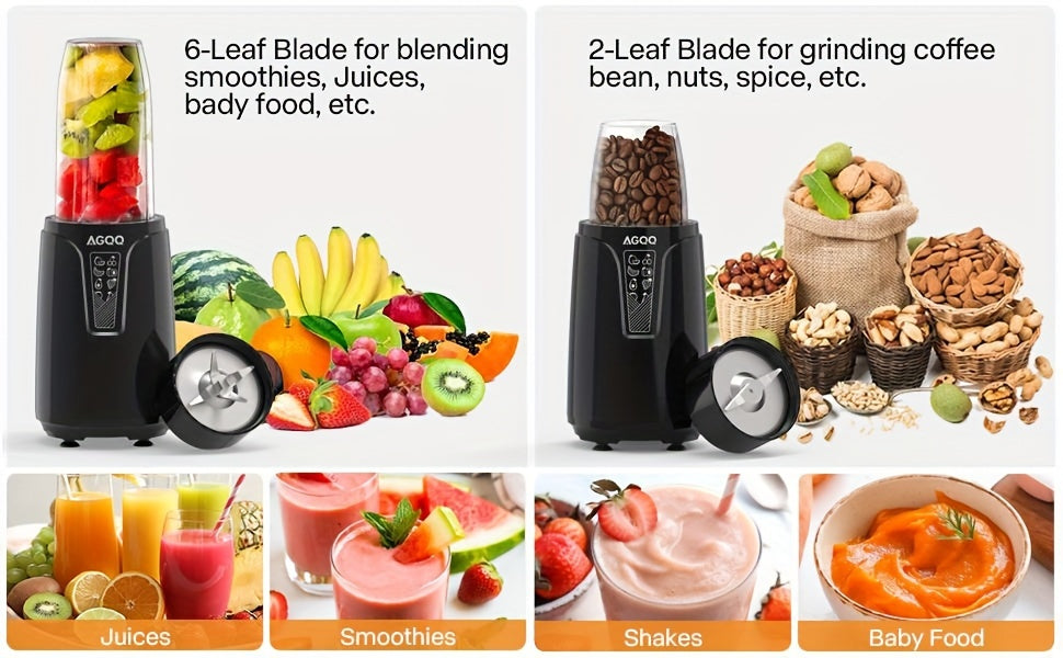 Blender For Shakes And Smoothies, 850W Portable Countertop Blenders For Kitchen, 17 Pcs Smoothie Maker Blender And Grinder Set With 6-Edge Blade, To Go Cup, Personal Blender For Juices, Ice, Food Prep