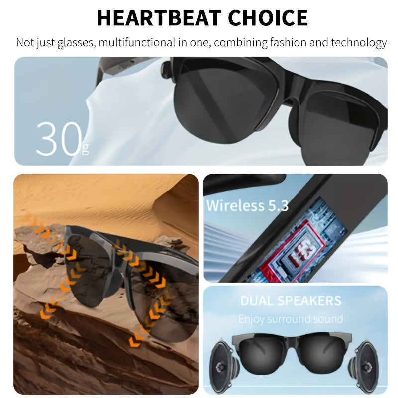 Smart Wireless 5.3 Eyeglass headphones with microphone, blue light blocking and stereo sound - perfect for cycling, driving, fishing and travelling | Free calling compatible with all mobile phones A Christmas gift for mum or