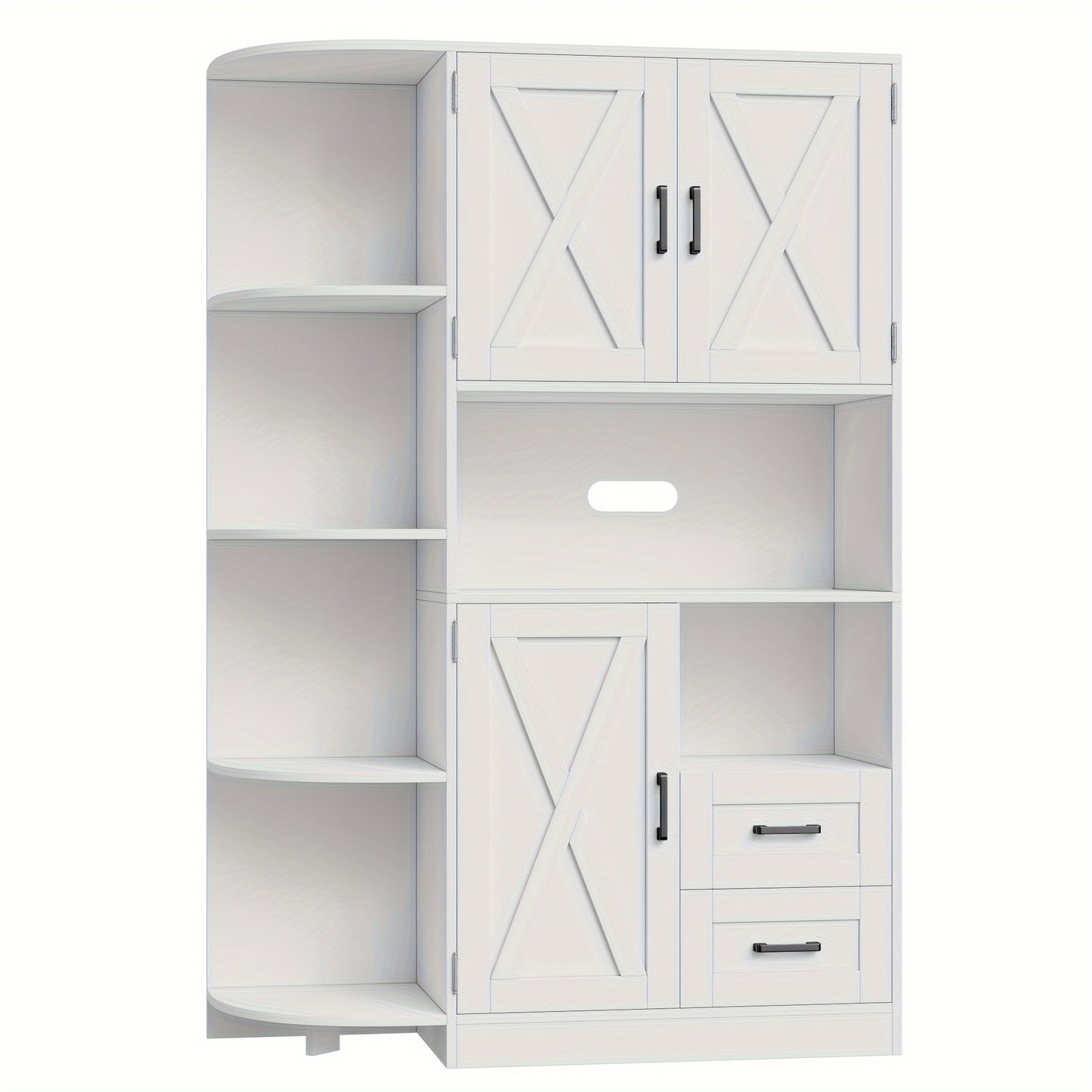 FULTRU 60.4" Farmhouse Kitchen Pantry Storage Cabinet, Freestanding Hutch with Doors & Shelves, Buffet Sideboard with Microwave Stand, Coffee Bar with Drawers, Cupboard for Dining Room, Rustic Brown
