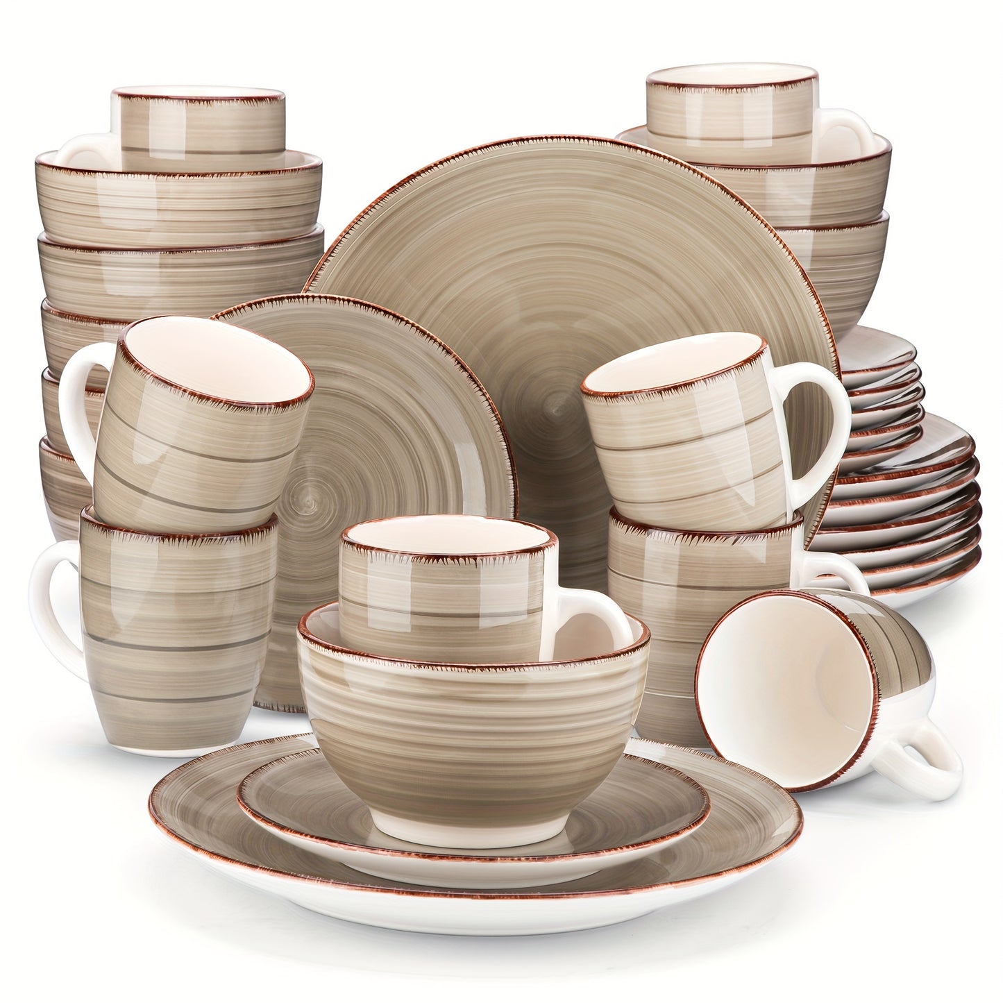 32-Piece Handpainted Stoneware Dinnerware Set - Artisanal Dining Delight for 8, Including Dishes & Plates - Scratch-Resistant, Microwave & Dishwasher Safe