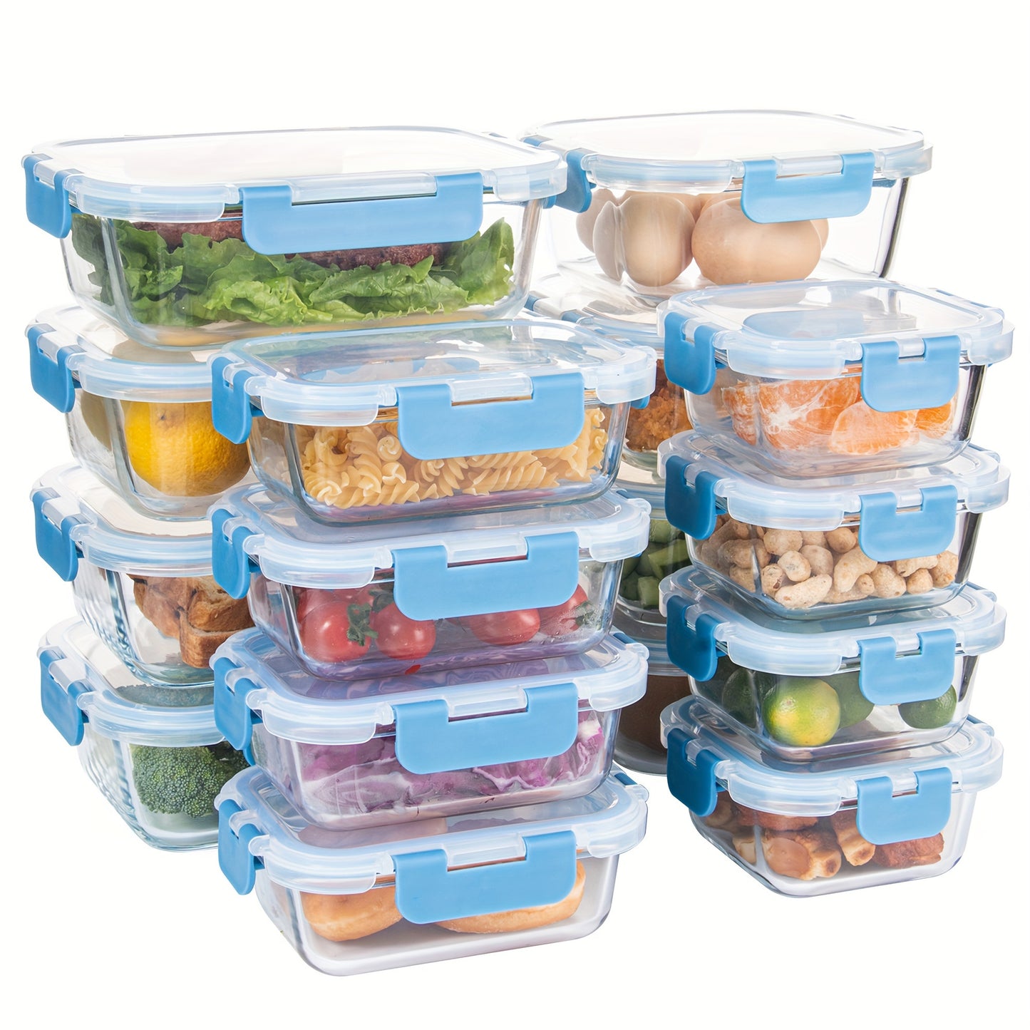 16 Pack Glass Meal Prep Containers, Food Storage Containers with Airtight Lids, Dishwasher/Microwave/Oven/Freezer Safe Glass Containers for Leftovers