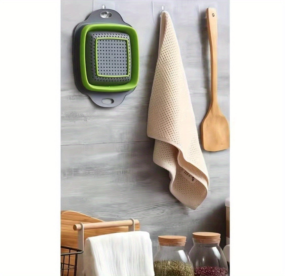 2pcs, Foldable Silicone Colander, Vegetable Washing Basket Strainer, Kitchen Sink Folding Square Drain Basket, Fruit And Vegetable Basket, Kitchen Accessaries
