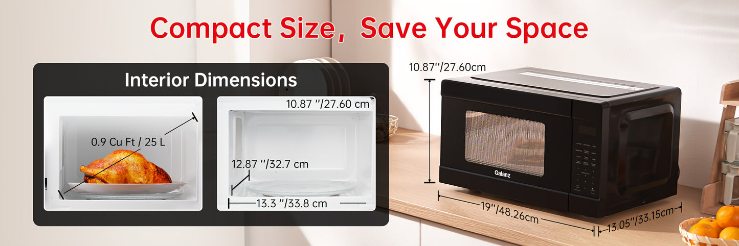 0.9 Cu Ft Large Capacity Galanz Microwave Oven - 6 Convenient Auto Menus, Removable Turntable, Easy Cooking, Space-Saving Design, Perfect Kitchen Essentials for Home Cooking