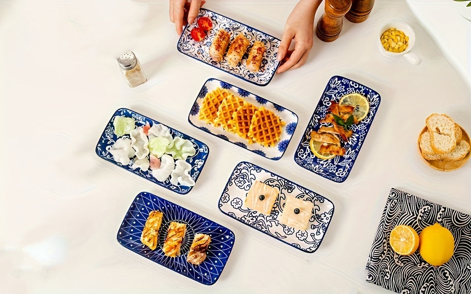 6pcs, Cerkik Rectangle Serving Plates Set, 8 Inch, Rectangular Ceramic Dinner Appetizer Dishes, Porcelain Platter For Sushi, Salad, Dessert, Pasta, Oven Microwave Dishwasher Safe, Valentine'S Day, Christmas, Weddings, Vintage