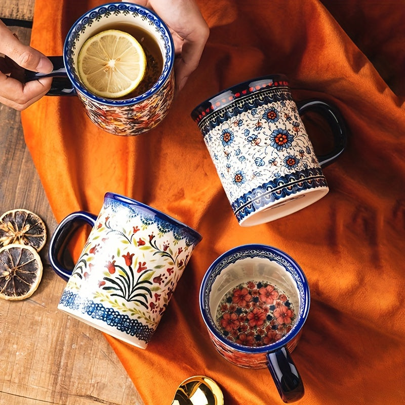 Hand-Painted Floral Ceramic Coffee Mug with Handle - Microwave Safe, Insulated for Hot & Cold Drinks, Perfect for Summer & Winter Beverages, Ideal Gift for Christmas, Weddings, Birthdays, Valentine's Day
