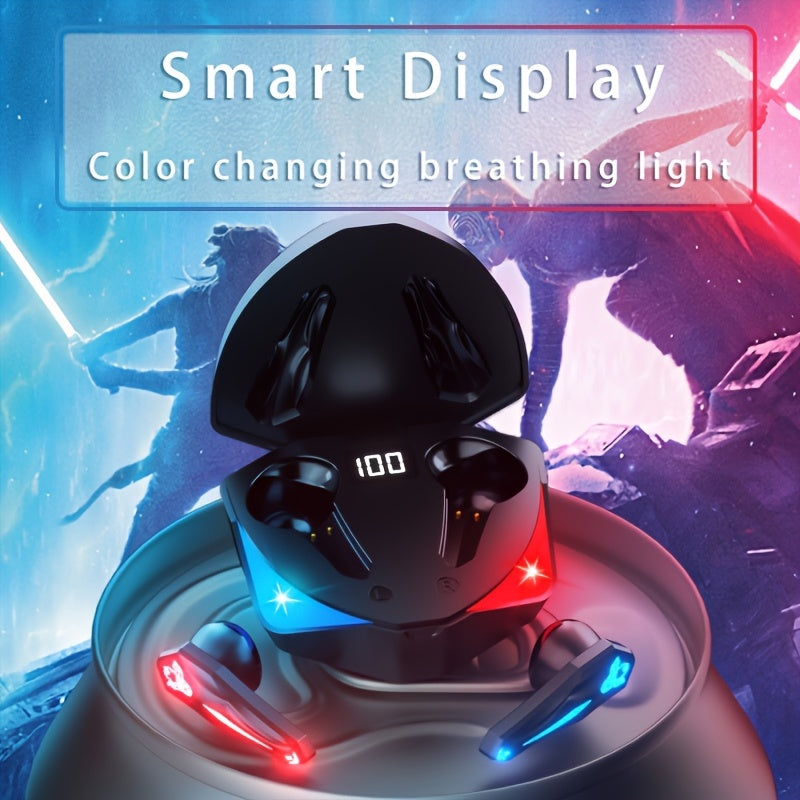 Wireless Headphones 5.3, Wireless Gaming Headphones with Microphone, Semi-Open Headphones, Low Latency, Noise Reduction, Media Control, Compatible with Mobile Phones, Rechargeable Lithium Polymer Battery