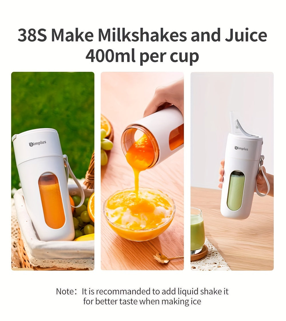Simplus Portable Blender - 13.53oz Capacity, Quick Ice Crush in 38 Seconds, Stainless Steel Blades, USB Rechargeable, Easy Clean, Compact Kitchen Gadget