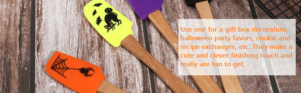 1/4Pcs, Halloween Spatula, Wooden Handle Silicone Spatula, Heat Resistant Silicone Scraper Set, Cream Spatula, Kitchen Scraper For Cooking, Baking And Mixing, Pumpkin Spatula, Kitchen Supplies, Halloween Gift, Halloween Decor