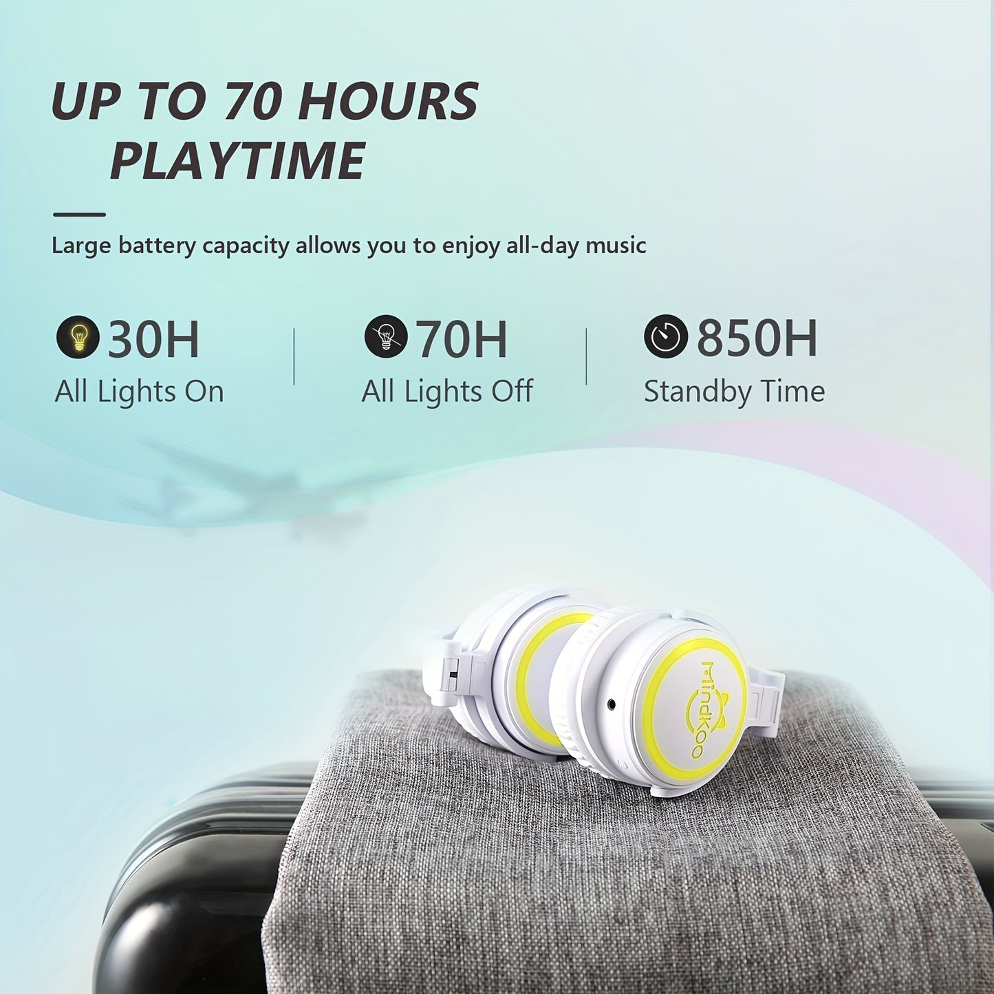 Mindkoo Over-Ear Wireless Headphones, Cat Ear Headphones With 7 Colors LED Light, Foldable, Built-in Microphone And Volume Control For PC/Cell Phones/Teens/Adults