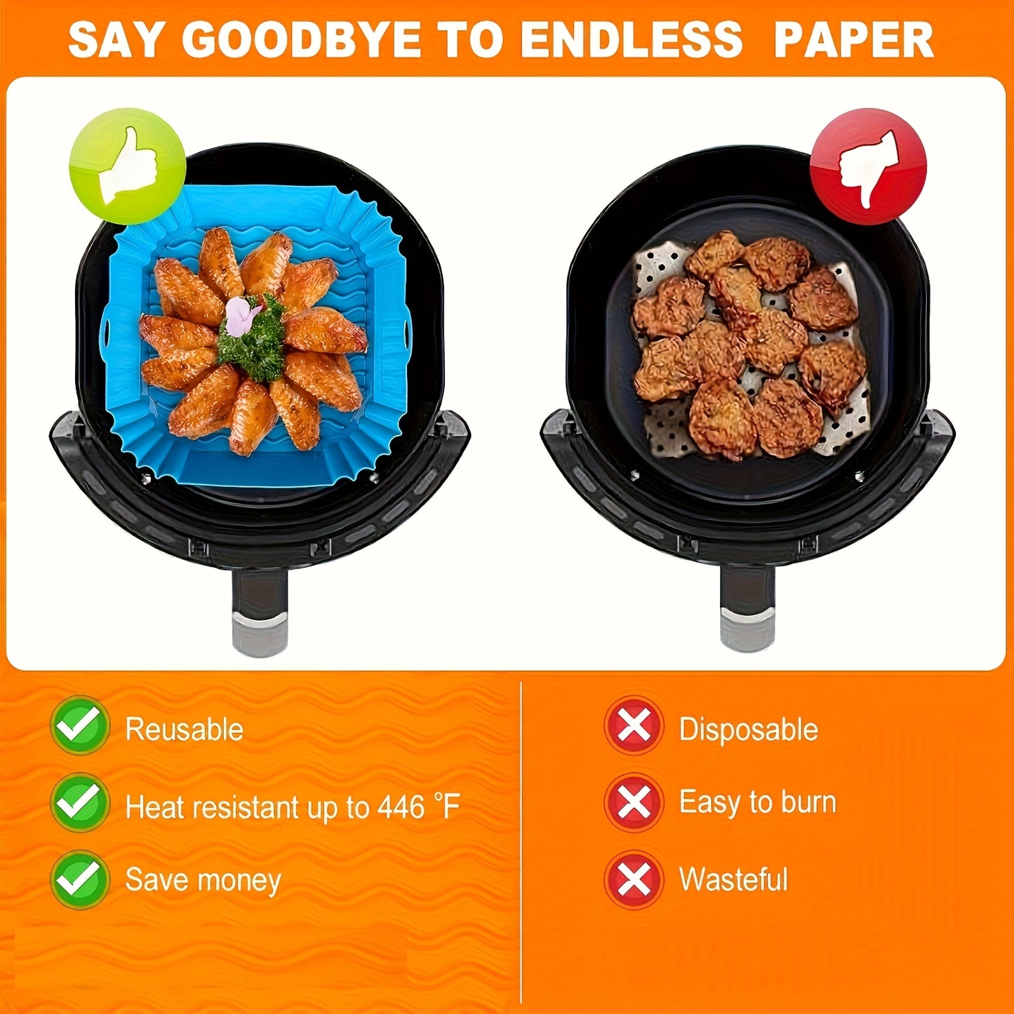 2pcs Square/rotundity Silicone Air Fryer Liner -8 Inches Reusable Air Fryer- Air Fryer Accessories - Air Fryer Insert for 4 to 7 QT Ovens And Microwave Accessories (red+blue)