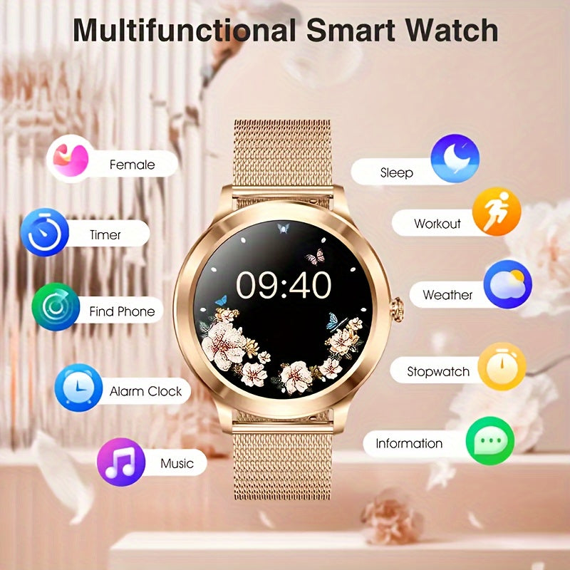 Smart Watch Gift for Women 1.32 inch Full Touch Screen Smart Call Watch with Answer and Make Call for iPhone and Android Phones Message Push Fitness Tracking Watch Pedometer Distance Calories Sports Modes Sports Smart Bra