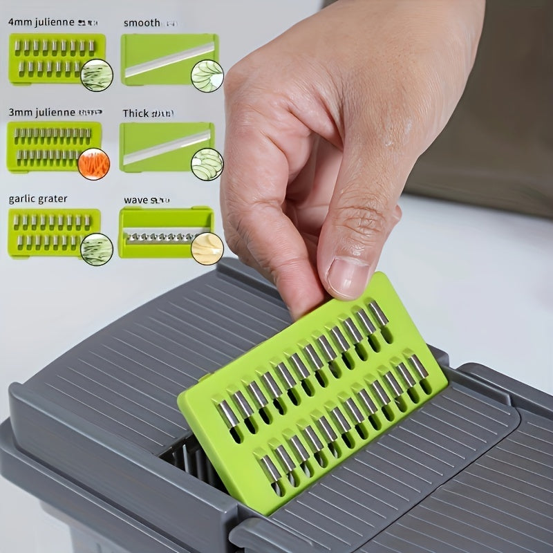13pcs/set, Multifunctional Vegetable Chopper with Interchangeable Blades and Container - Perfect for Quick and Easy Meal Prep, Onion Mincing, and Potato Shredding - Kitchen Gadget Must-Have for Busy Families and Students!