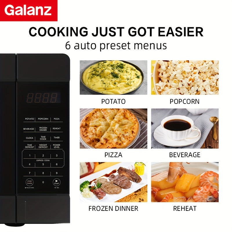 0.9 Cu Ft Large Capacity Galanz Microwave Oven - 6 Convenient Auto Menus, Removable Turntable, Easy Cooking, Space-Saving Design, Perfect Kitchen Essentials for Home Cooking