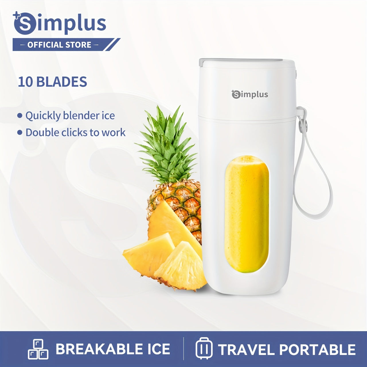 Simplus Portable Blender - 13.53oz Capacity, Quick Ice Crush in 38 Seconds, Stainless Steel Blades, USB Rechargeable, Easy Clean, Compact Kitchen Gadget