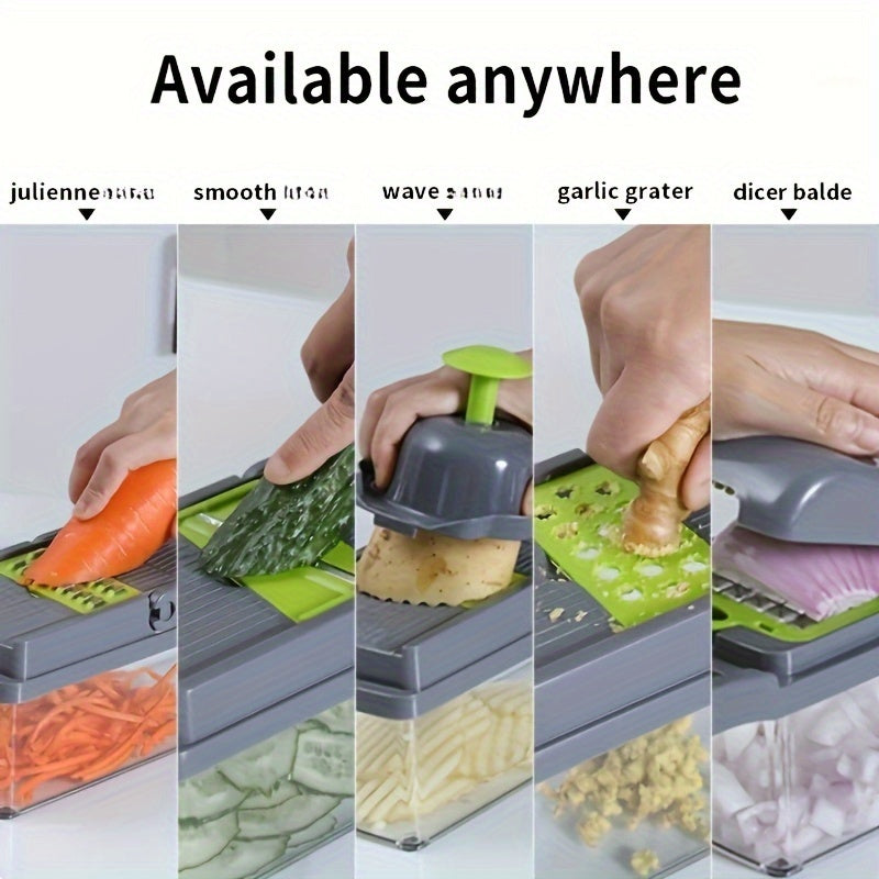 13pcs/set, Multifunctional Vegetable Chopper with Interchangeable Blades and Container - Perfect for Quick and Easy Meal Prep, Onion Mincing, and Potato Shredding - Kitchen Gadget Must-Have for Busy Families and Students!
