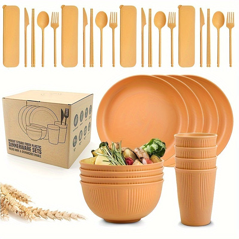 32PCS Durable Wheat Straw Cutlery Set - Reusable, Shatter-Resistant, Dishwasher & Microwave Safe - Perfect for Camping, RV, Picnic, Kitchen, Dormitory Essentials in Vibrant Blue