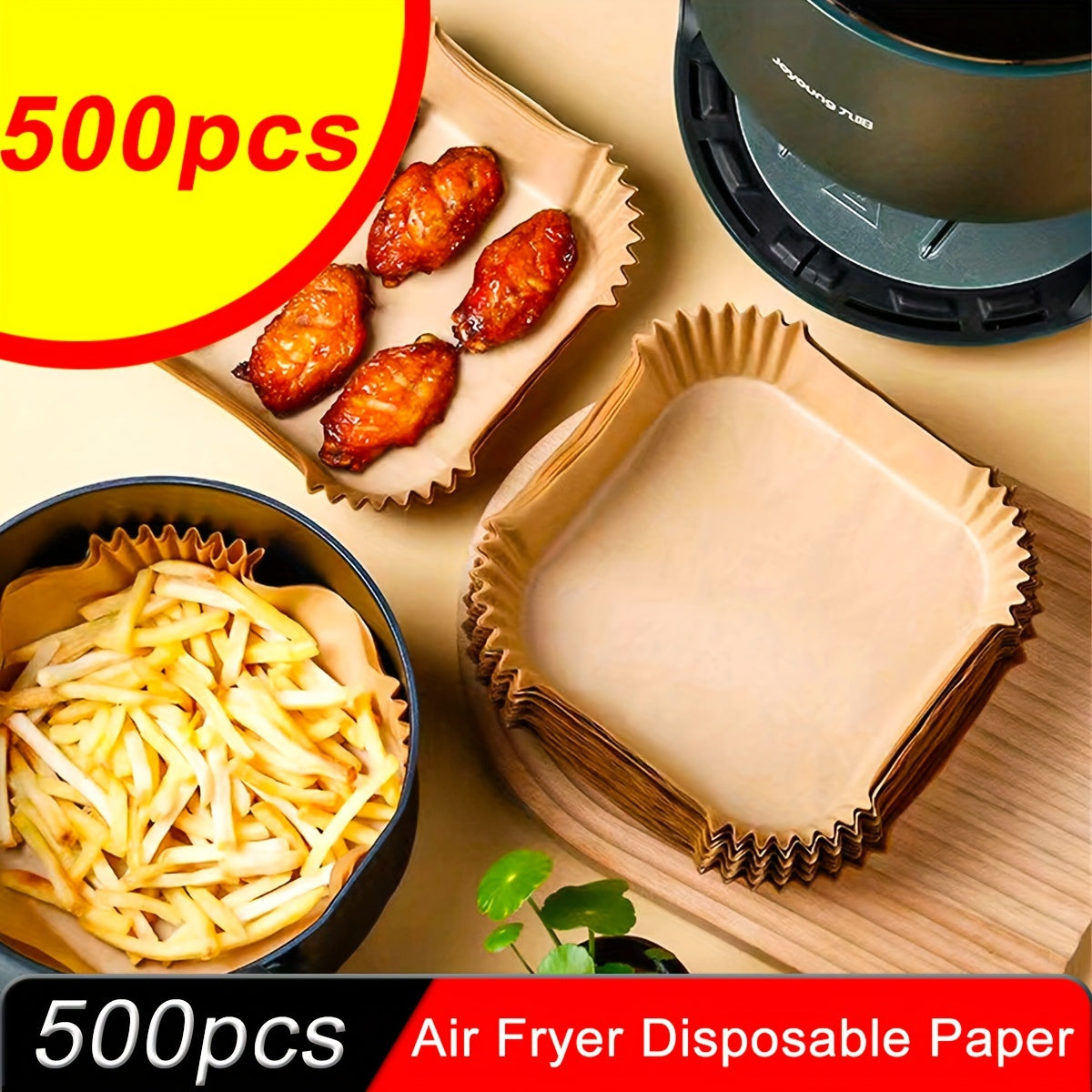 500pcs Non-Stick Air Fryer Liners - Square Paper Liners For Baking, Roasting, And Microwave Cooking - Easy Cleanup And Healthier Cooking For Hotel/Commercial