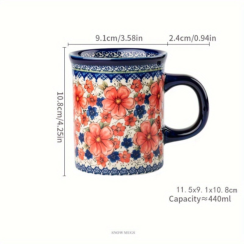 Hand-Painted Floral Ceramic Coffee Mug with Handle - Microwave Safe, Insulated for Hot & Cold Drinks, Perfect for Summer & Winter Beverages, Ideal Gift for Christmas, Weddings, Birthdays, Valentine's Day