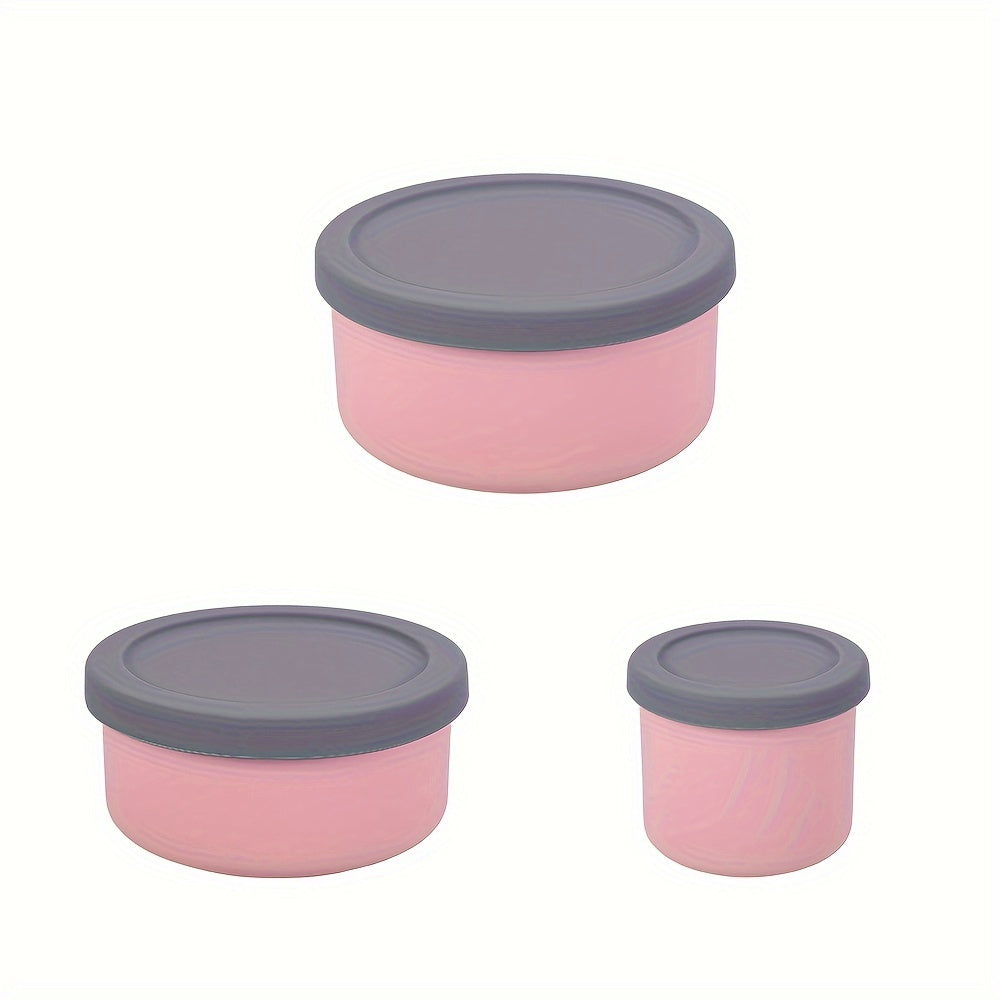 3pcs, Silicone Round Bento Box Lunch Box, Storage Leak Proof Dinner Container Silicone Microwave Bowl, Food Grade Leak Proof Silicone Lunch Box, Silicone Bento Lunch Box With Sauce Container, Back To School Supplies, Home Off