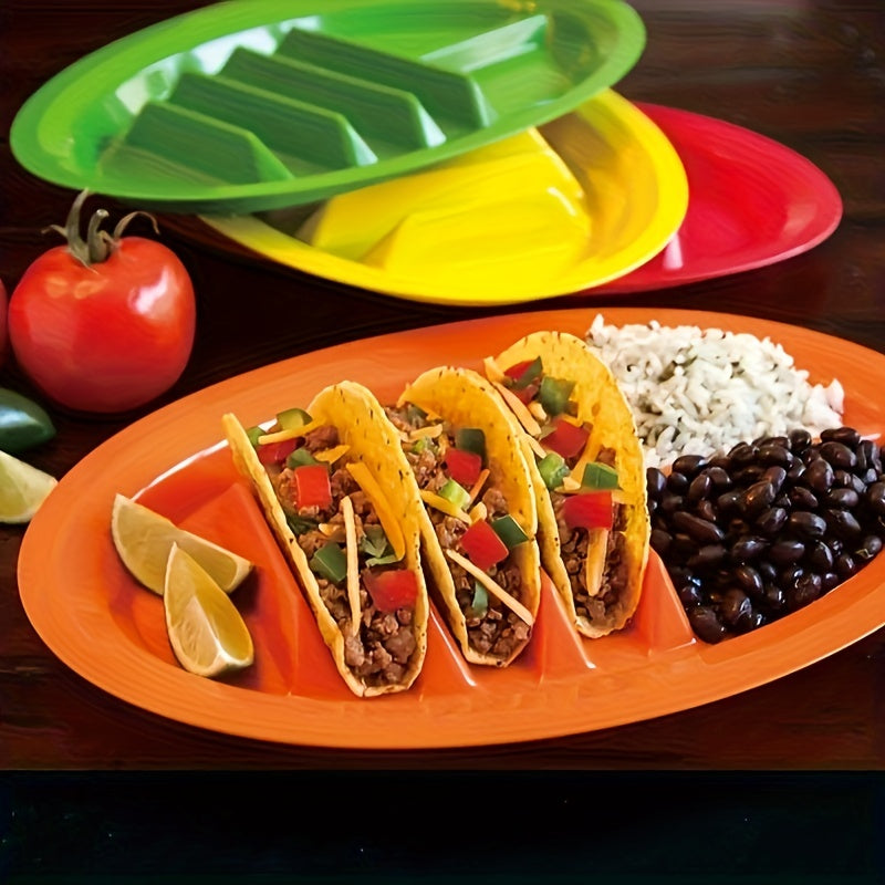 1pc/4pcs, Fiesta Serving Plates/Trays Set With Stand Up Holder For Soft And Hard Shell Tacos, Plastic, Use For Taco Nights And Bar, Microwave Safe
