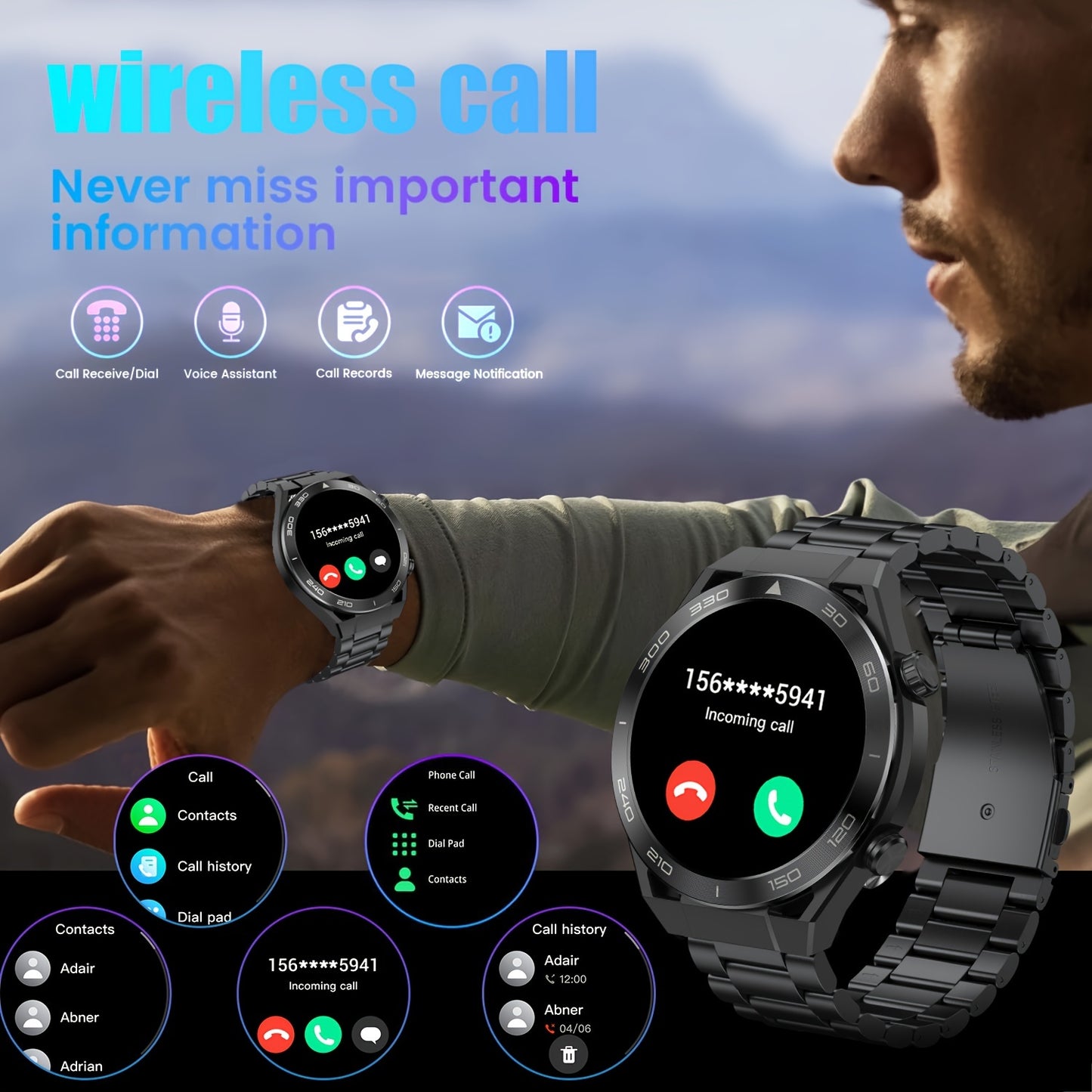 1.52"HD Touch Screen Smart Watch For, With Answer & Make Calls, Messages Notifications, 100+ Sports Modes, Pedometer, Calories, Outdoor Activity Fitness Tracker Smartwatch For Men Android And IOS Phones, Gifts For Friends