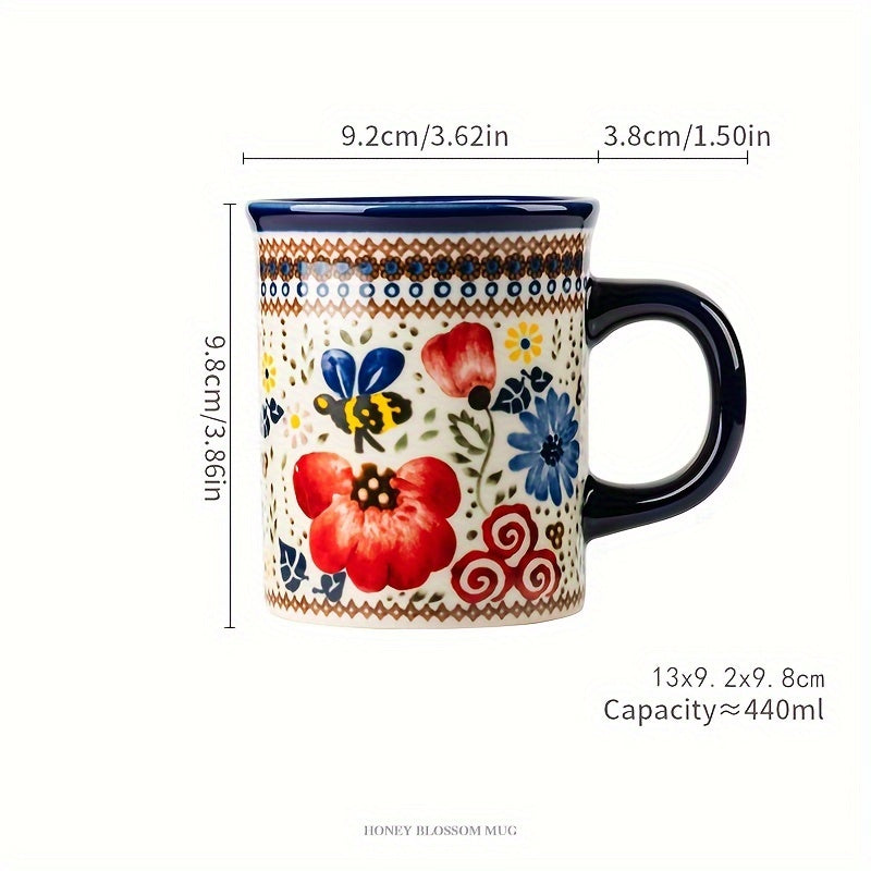 Hand-Painted Floral Ceramic Coffee Mug with Handle - Microwave Safe, Insulated for Hot & Cold Drinks, Perfect for Summer & Winter Beverages, Ideal Gift for Christmas, Weddings, Birthdays, Valentine's Day
