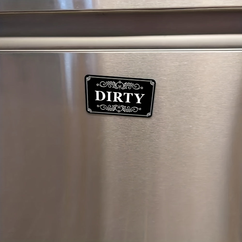 1pc Dishwasher Magnet Clean Dirty Sign Positive And Reverse Indicator Sticker Fashion Universal Kitchen Dishwasher Refrigerator Magnet UV Craft Plus Soft Magnet For Kitchen Organizer Square Border Pattern Fridge Decorations