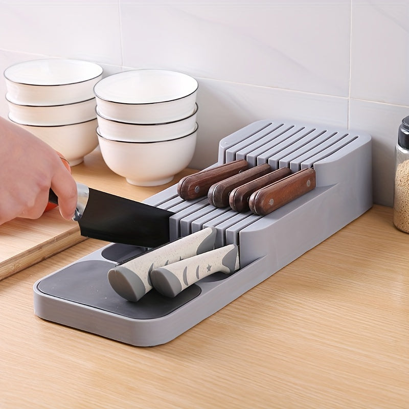1pc Kitchen Drawer Organizer Tray For Knives, Knife Block, Knife Holder, Drawer Storage Box For Knife, Drawer Organizer Insert, Holds 9 Knives, Kitchen Accessories