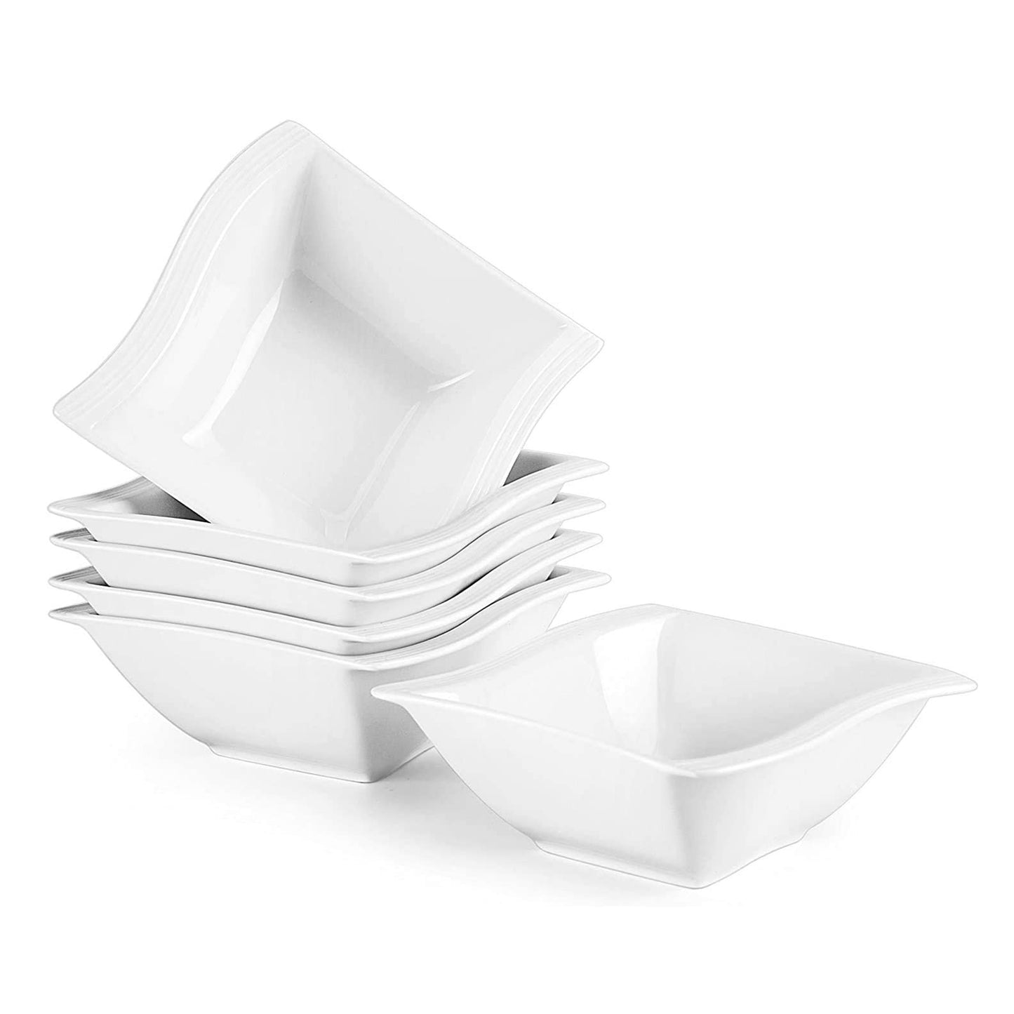 6 Piece Square Shaped Porcelain Cereal Bowl Set - Microwave Safe, Durable, and Easy to Clean - Vancasso Brand, Perfect for Soup, Salad, and Everyday Meals