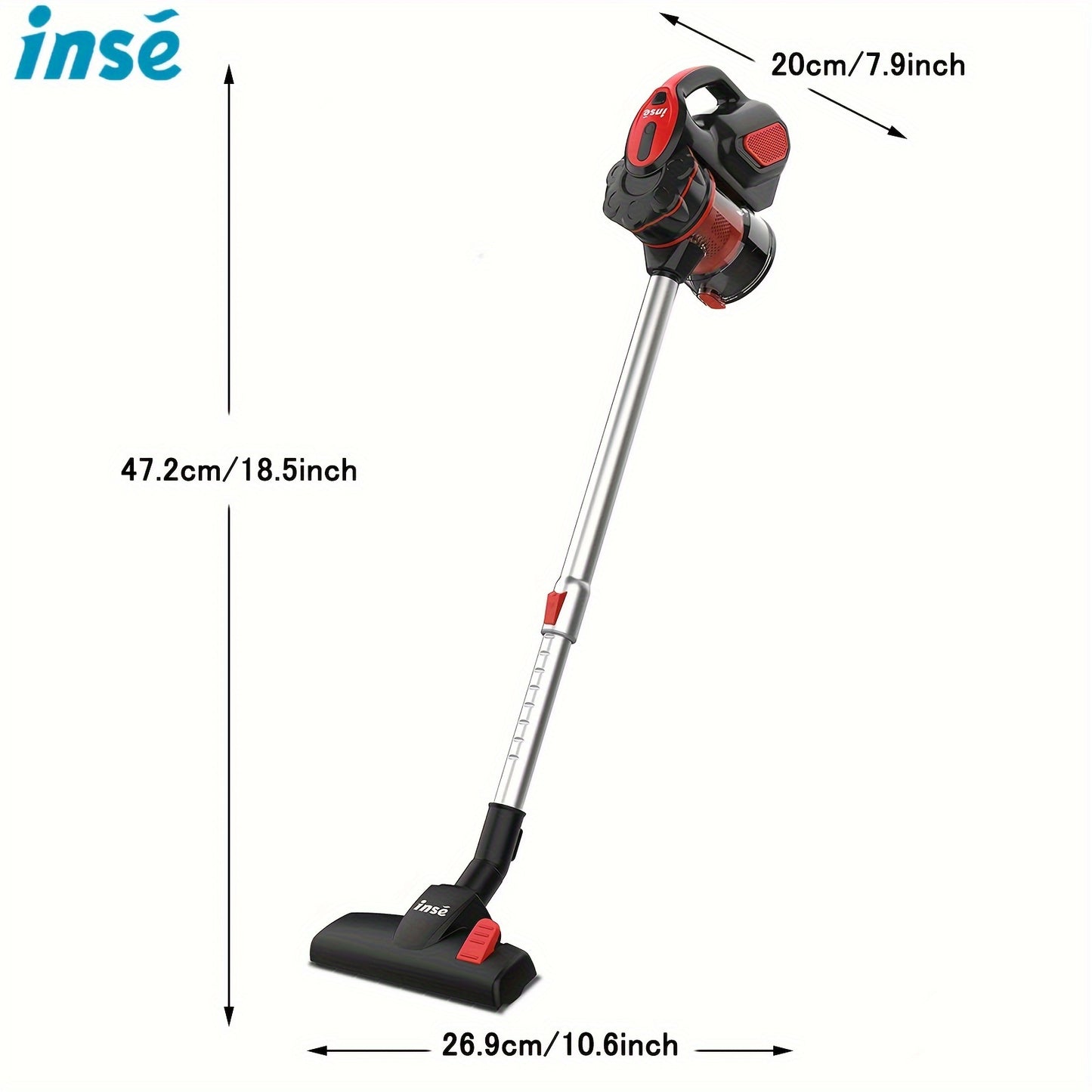 INSE Corded Stick Vacuum Cleaner - 600W Powerhouse with 18000Pa Super Suction - Pet Hair Eraser & Hard Floor Whisper Clean