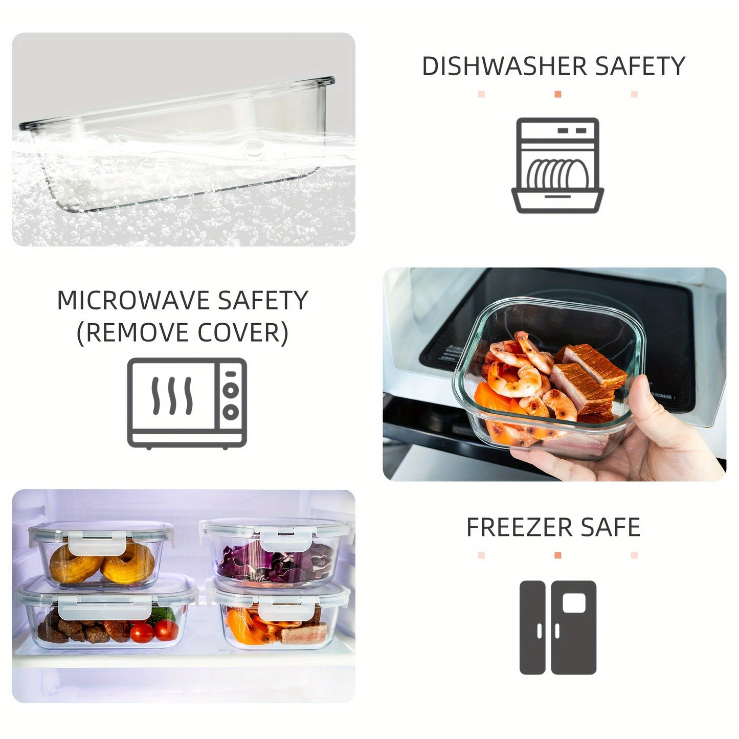 Glass Meal Prep Containers - Airtight, Microwave, Oven, Freezer & Dishwasher Safe, Glass Lunch Boxes with Lids for Food Storage