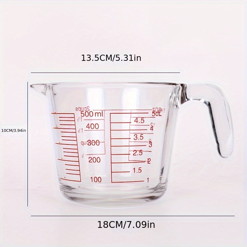 500ml Heat-Resistant Glass Measuring Cup with Scale and Handle, Microwave & Oven Safe for Baking and Cooking