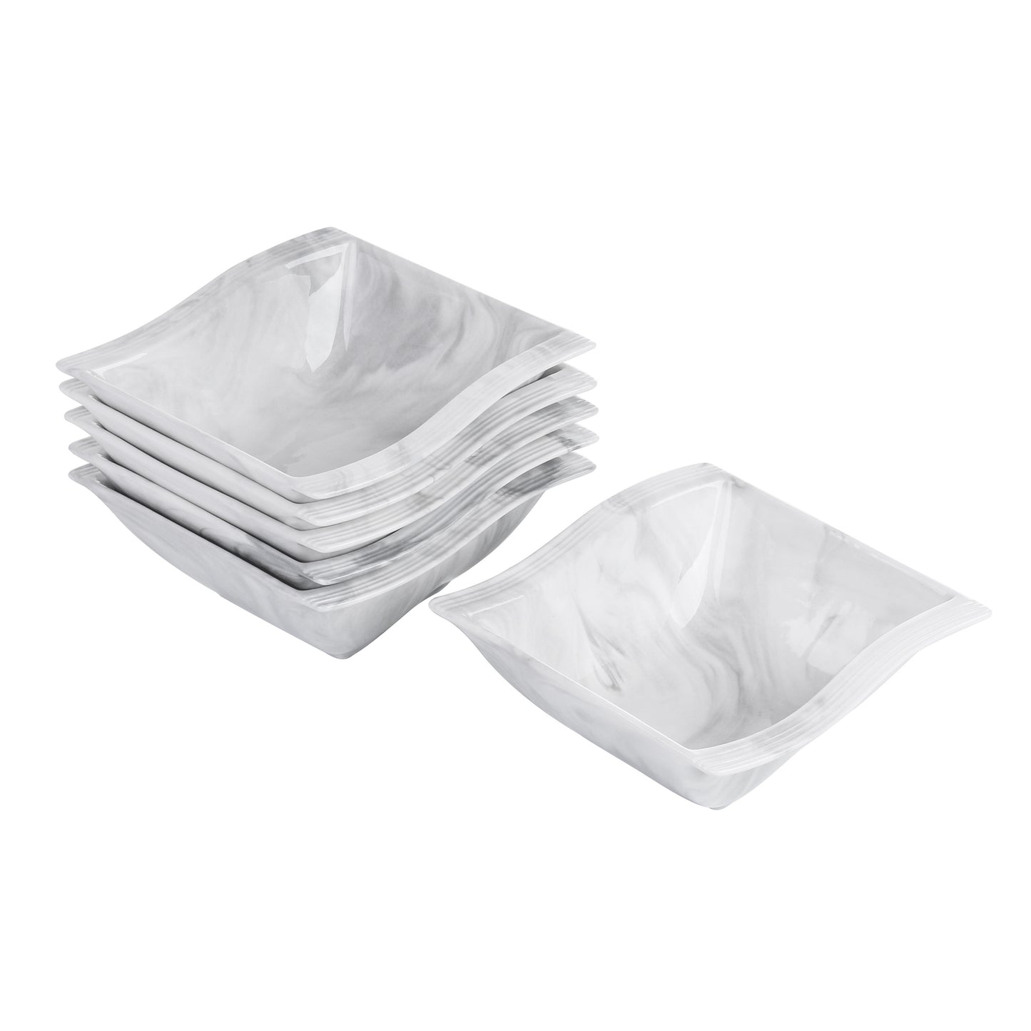 6 Piece Square Shaped Porcelain Cereal Bowl Set - Microwave Safe, Durable, and Easy to Clean - Vancasso Brand, Perfect for Soup, Salad, and Everyday Meals