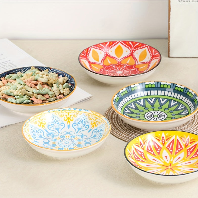 6pcs 5.5in Wide Shallow Cat Food Bowl Set -Ceramic - Colorful Cute Small Flat Kitten Feeding Dish - Microwave And Dishwasher Safe