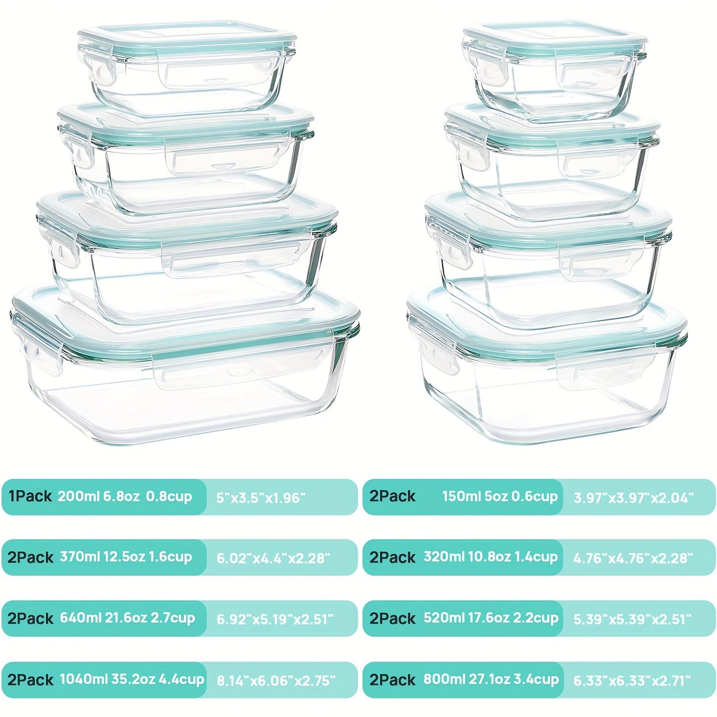 15pcs Glass Food Storage Containers with Leak-Proof Lids - BPA-Free, Stackable Meal Prep Boxes in Various Sizes for Fruits, Vegetables, Salads & More - Microwave, Oven, Freezer Safe, Dishwasher Friendly