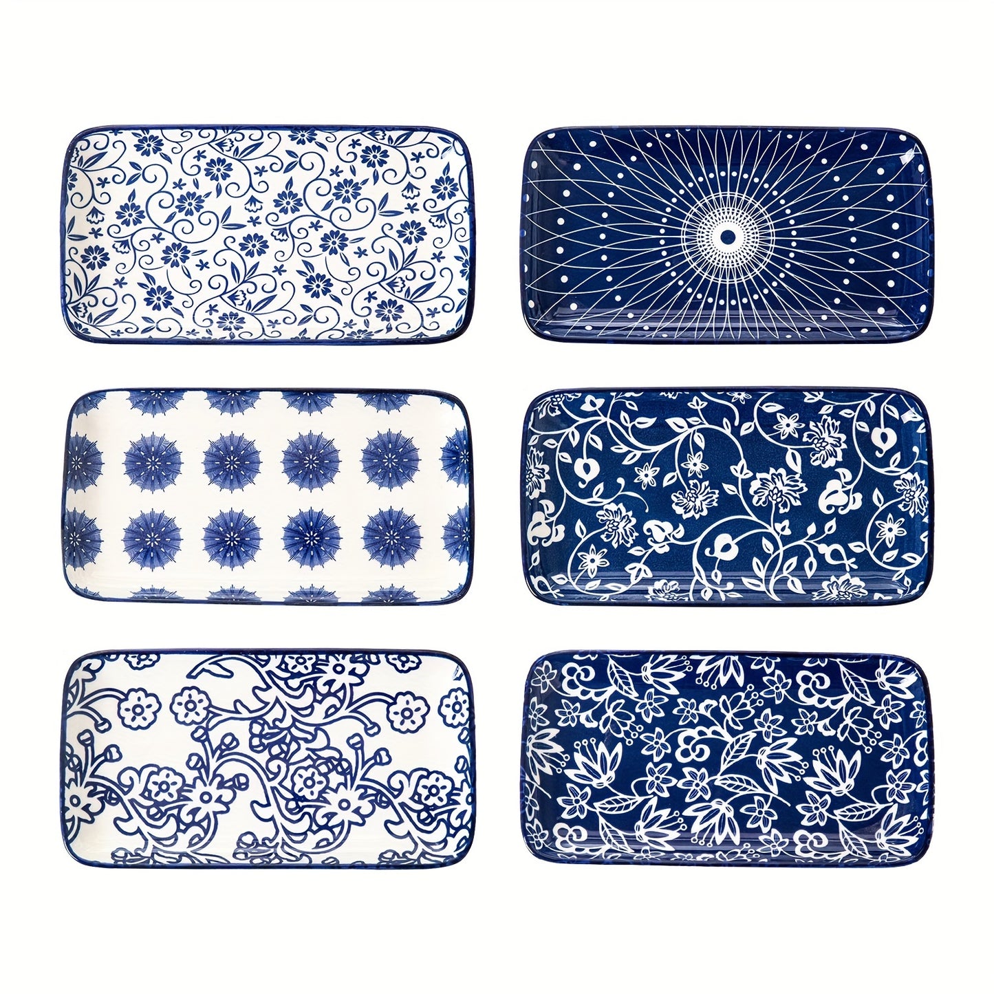 6pcs, Cerkik Rectangle Serving Plates Set, 8 Inch, Rectangular Ceramic Dinner Appetizer Dishes, Porcelain Platter For Sushi, Salad, Dessert, Pasta, Oven Microwave Dishwasher Safe, Valentine'S Day, Christmas, Weddings, Vintage