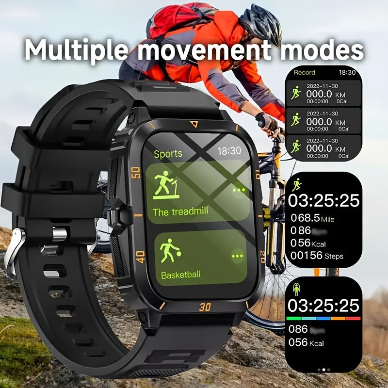 1.96 Inch Outdoor Men'S Smartwatch, Sports & Fitness Watch For IPhone & Android Phones, Extra Long Battery Life, Wireless Calling, With 100+ Exercise Modes/Long Battery Life/Music Control/Message Alert/Gift