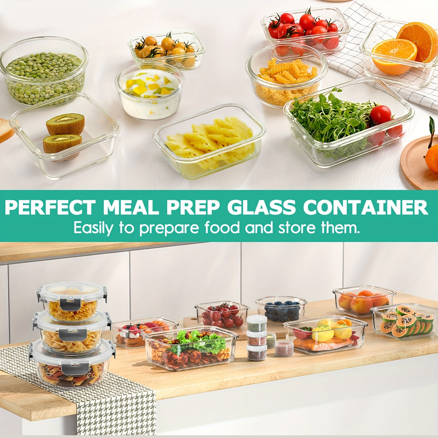 34pcs Glass Food Storage Containers Set, BPA-Free, Airtight & Leak Proof, Dishwasher, Microwave, Oven, Freezer Safe, Multipurpose Rectangle Containers with Flip Top Lids, Grey (17 Containers & 17 Lids)