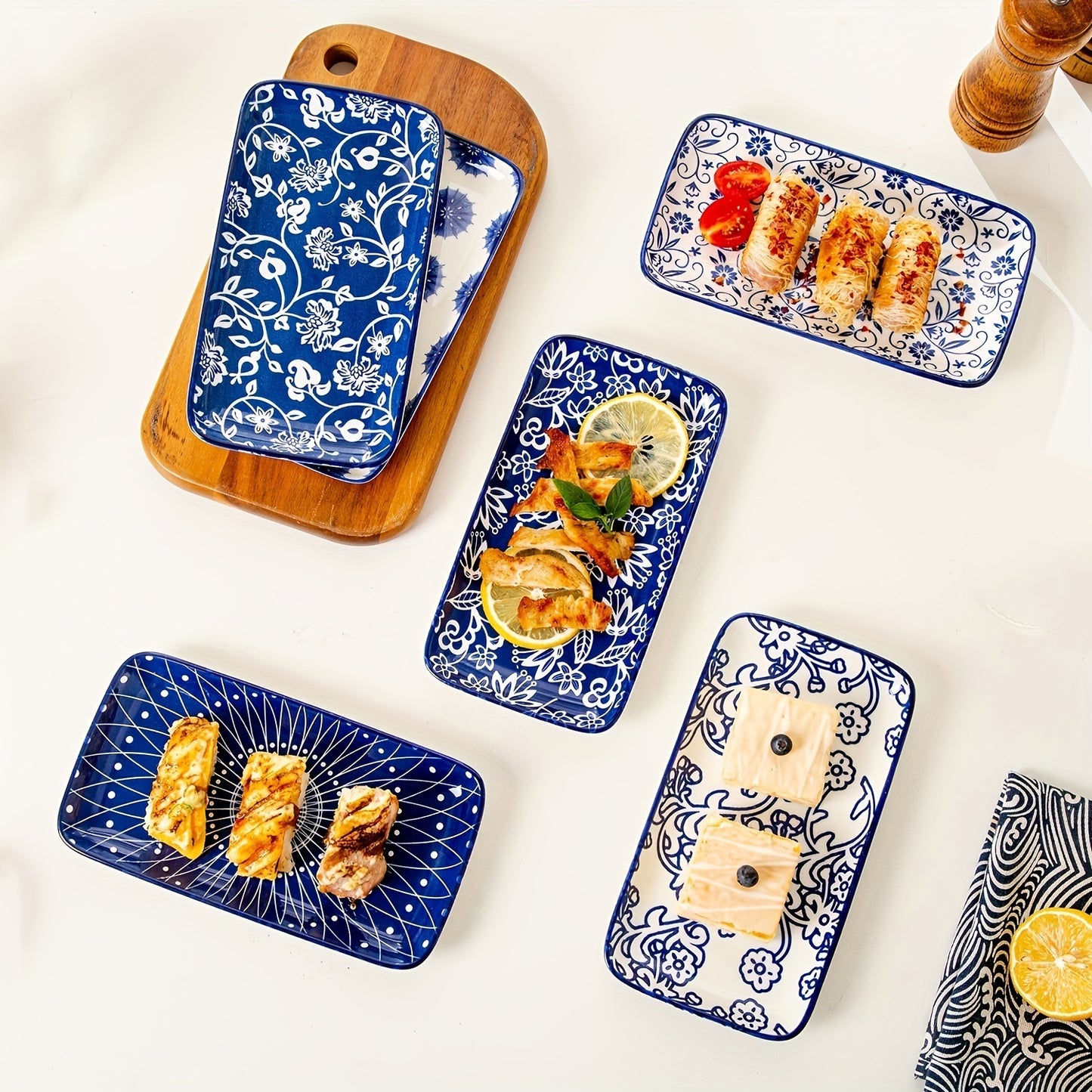 6pcs, Cerkik Rectangle Serving Plates Set, 8 Inch, Rectangular Ceramic Dinner Appetizer Dishes, Porcelain Platter For Sushi, Salad, Dessert, Pasta, Oven Microwave Dishwasher Safe, Valentine'S Day, Christmas, Weddings, Vintage