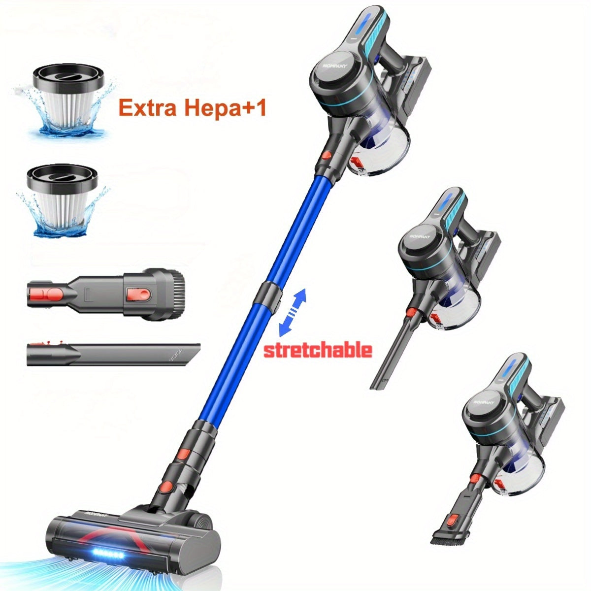 Cordless Vacuum Cleaner, 30Kpa Powerful Stick Vacuum With 45min Runtime, Anti-Tangle Vacuum Cleaners For Home, 50.72oz Dust Cup, Rechargeable Wireless Vacuum For Hardwood Floor Carpet Pet Hair
