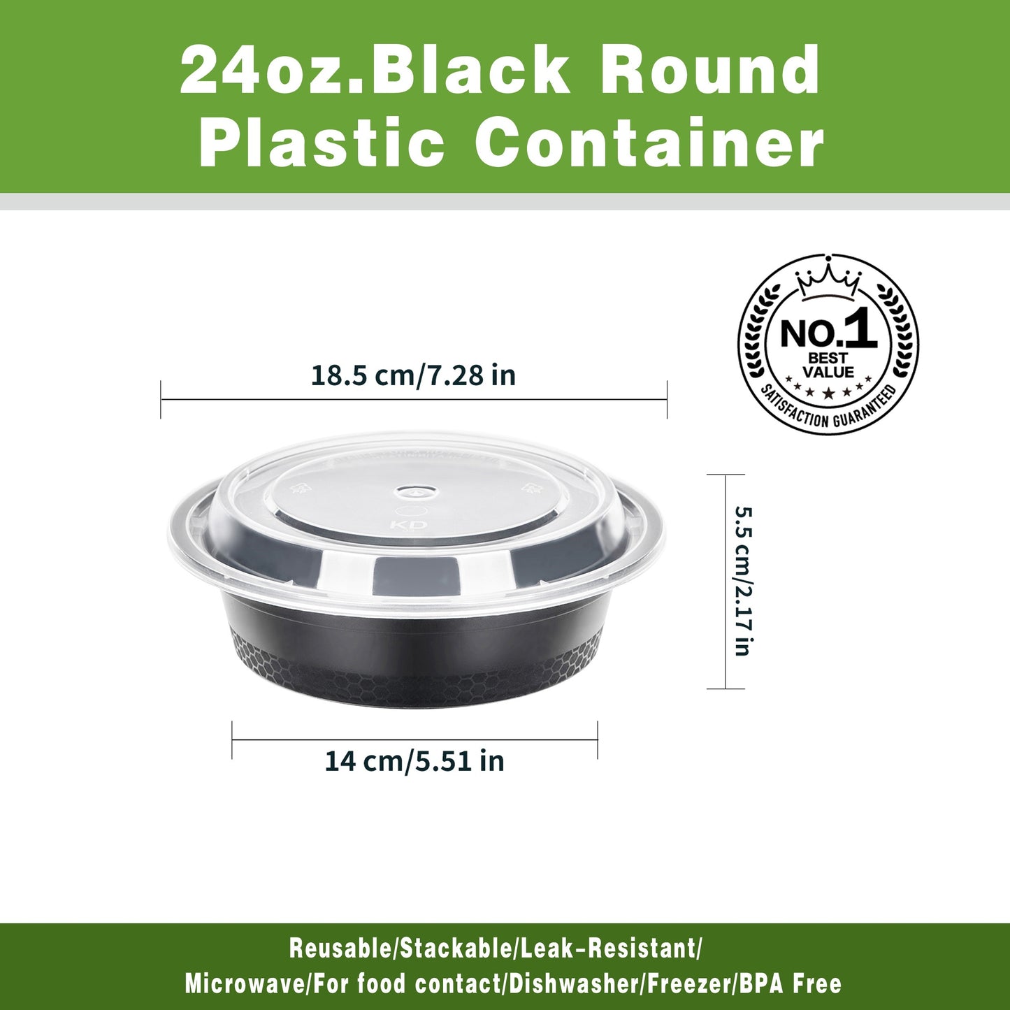 [50Pcs  24oz] Black Round Food Storage Container, Meal Prep Containers with Lids, Disposable Plastic To Go Containers, Bento Box, Stackable, Leak-Proof, BPA-Free, Microwave Safe, Dishwasher Safe, Kitchen Organizers and Storag