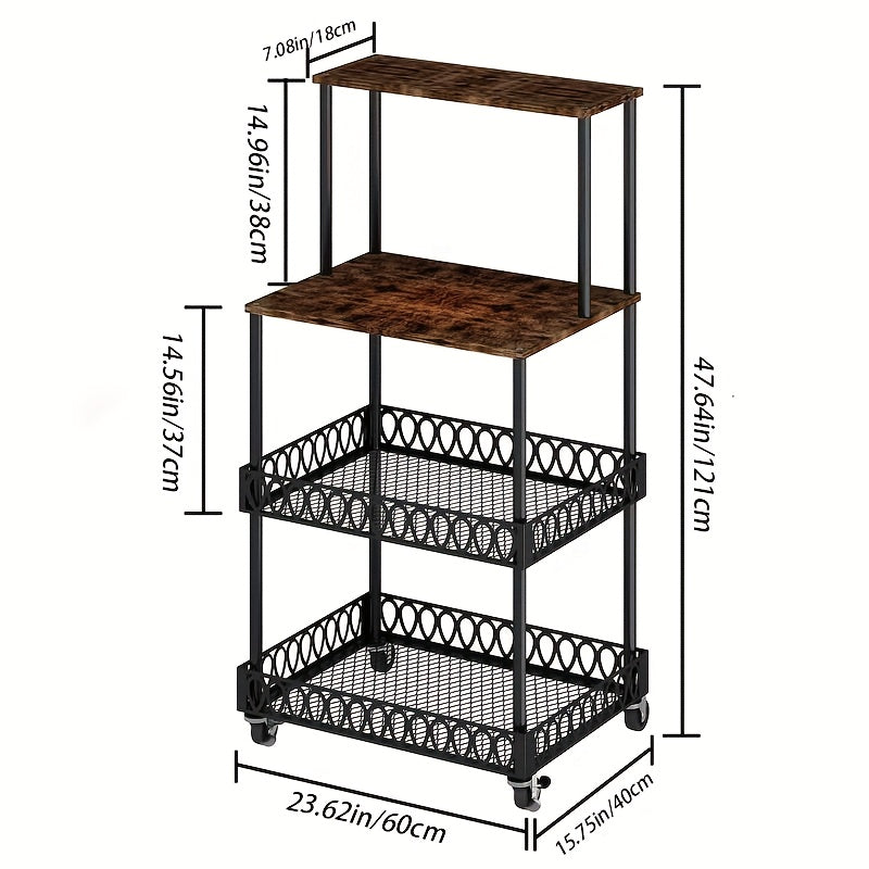 [Stainless Steel Microwave Stand] 4-Tier Stainless Steel Microwave Stand with Wheels - Versatile Kitchen & Restaurant Storage Solution