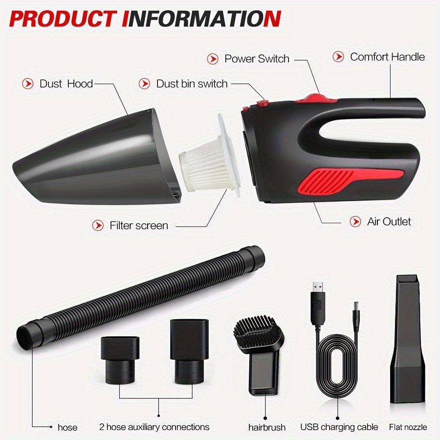 1pc Portable Car Vacuum Cleaner Household Car Dual-use High-power Handheld Wireless Car Vacuum Cleaner USB Charging Wireless Mini Vacuum Cleaner For Home Vacuum Accessories Cleaning Supplies Small Appliance