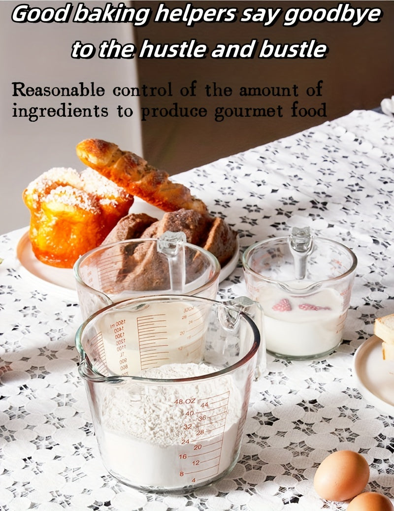 1/3pcs Glass Measuring Cup Set, Including 1 Cup, 2 Cup, 4 Cup Tempered Glass Liquid Measuring Cups, Handle And 4 Ratio (oz, Cup, Ml, Deciliter) Dishwasher, Refrigerator, Microwave And Preheated Oven, Kitchen Essential Tool Gl