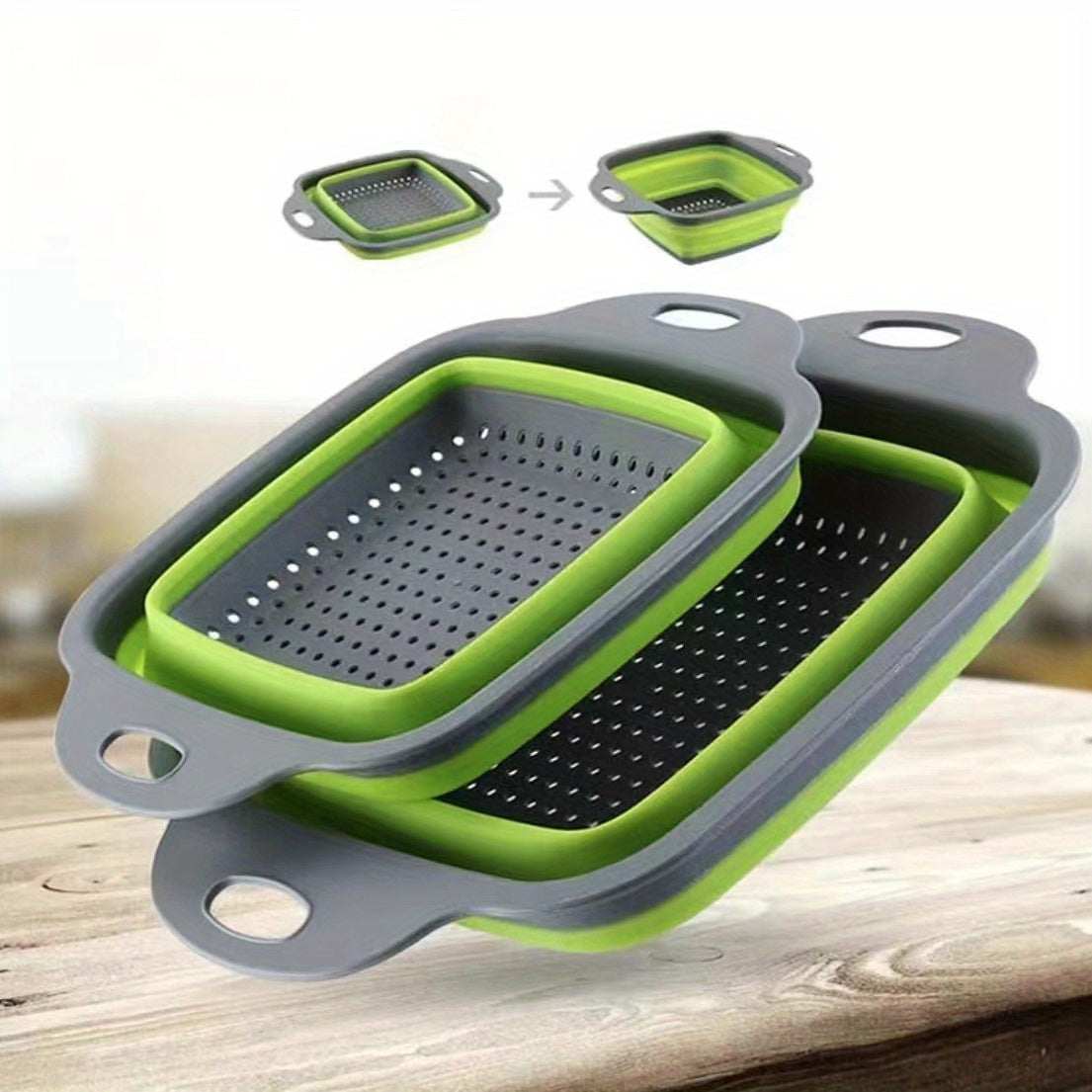 2pcs, Foldable Silicone Colander, Vegetable Washing Basket Strainer, Kitchen Sink Folding Square Drain Basket, Fruit And Vegetable Basket, Kitchen Accessaries