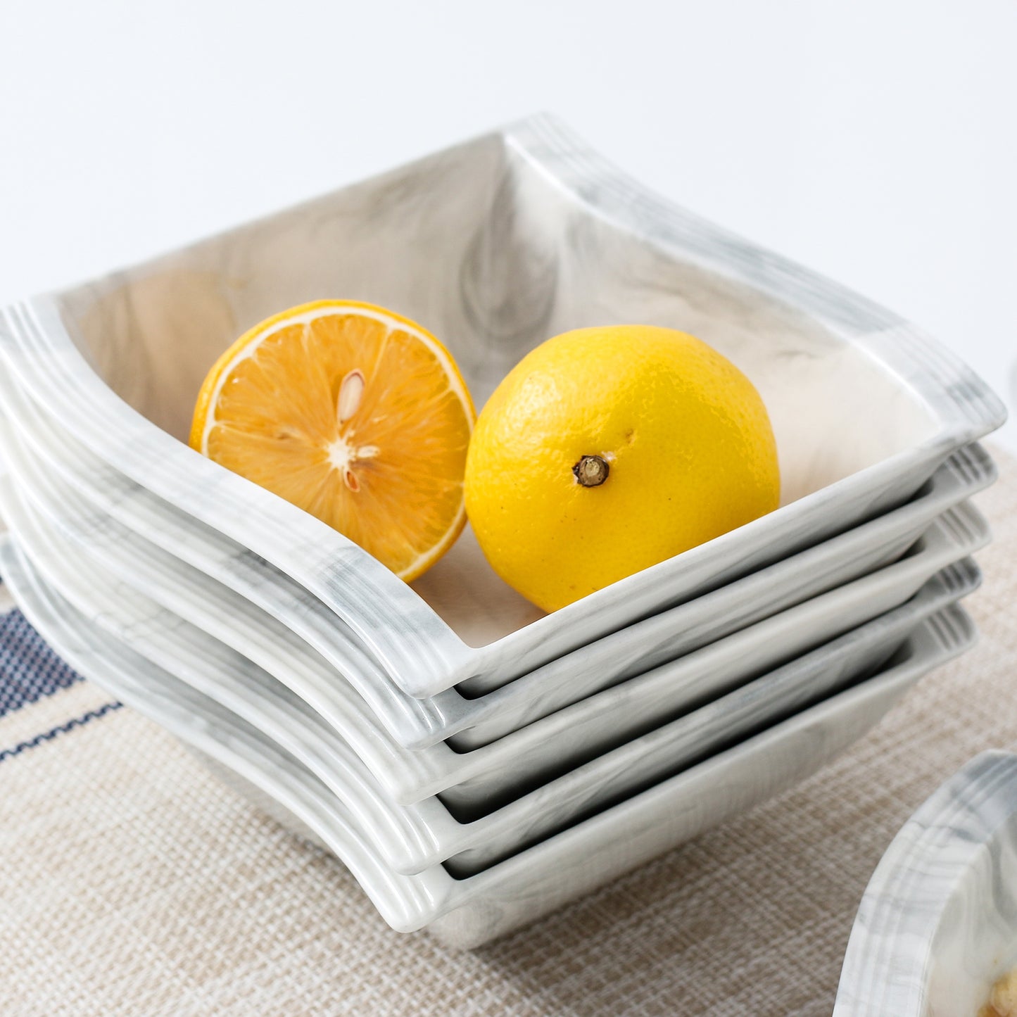 6 Piece Square Shaped Porcelain Cereal Bowl Set - Microwave Safe, Durable, and Easy to Clean - Vancasso Brand, Perfect for Soup, Salad, and Everyday Meals