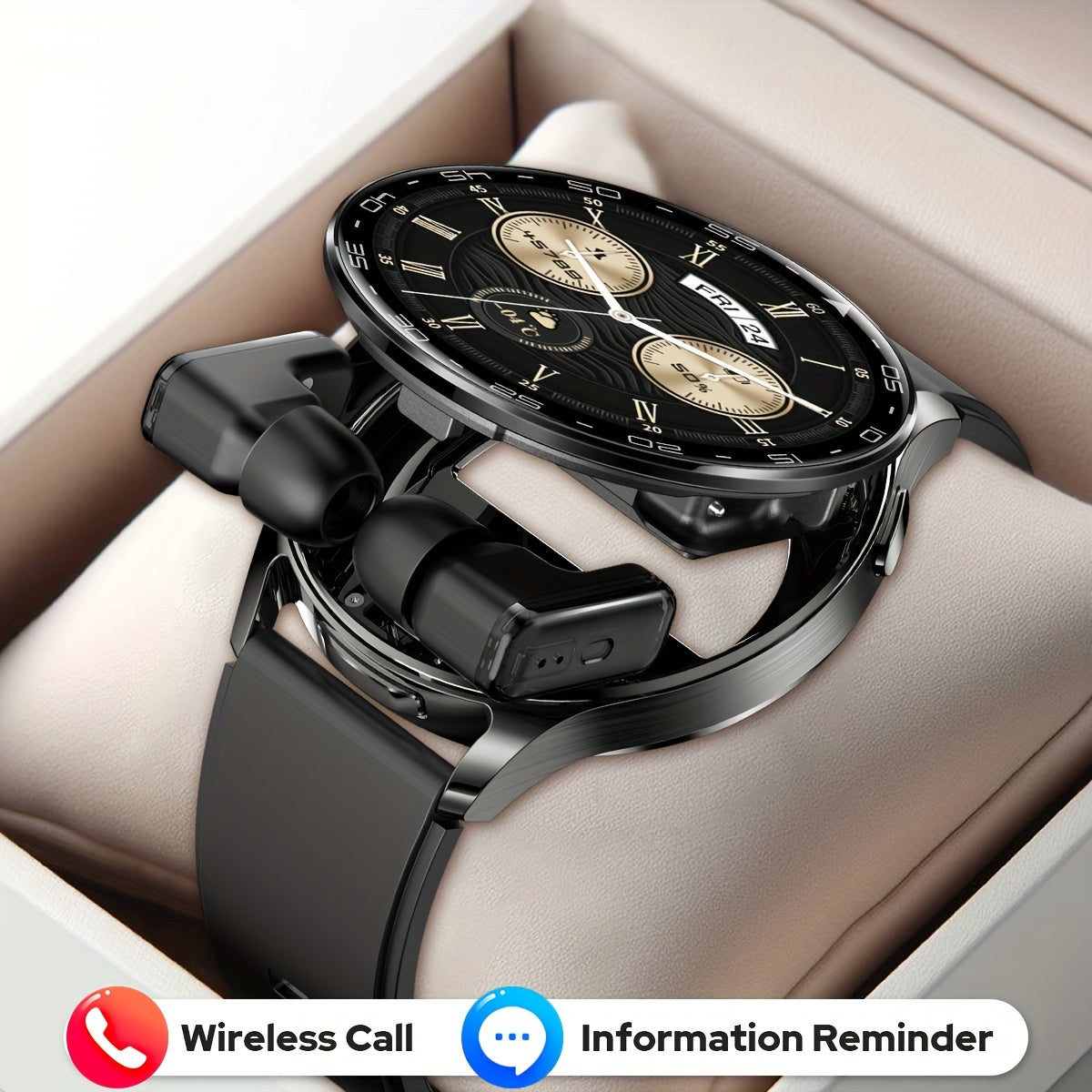 [Smart Watch, Fitness Tracker] 1.39" Full Touch Smart Watch - Wireless Calls, Remote Camera Control, Waterproof, Fitness Tracker with 100+ Sports Modes, Built-In Headphones, Calorie Counter & Pedometer, Black Silicone Band, W