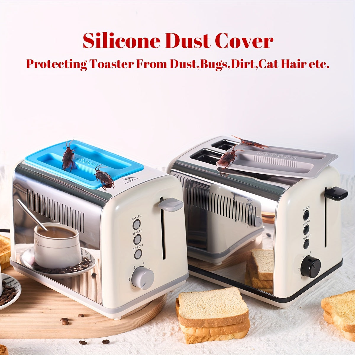 1pc Red Dustproof Dust Cover For 2 Slice Toaster, BPA Free, Food Safety Silicone Protecting Toaster From Dust, Dirt, Cat Hair, Dog Hair, Spills, Splash, Critters, Buggs And Smudges, Silicone Toaster Lid,, Toaster Top Cover, K